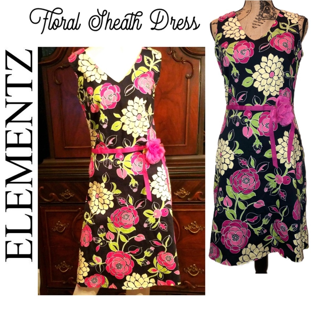 GUC Elementz Blooming Flowers Formal Sheath Dress - Picture 1 of 8